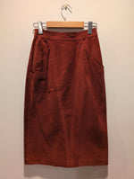 (0425RR3715) Vintage Red Suede Leather Midi Pencil Skirt