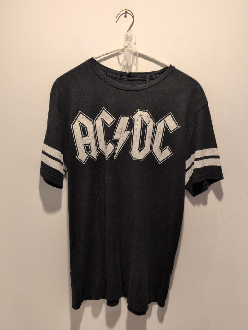 (AP045) ACDC Band Merch Striped Sleeve Ringer Graphic T-Shirt