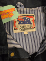 (1224RR3518) Koolah Australia Long Denim Brass Snap Duster Strip Lining Vintage 1980s Western Made in Canada