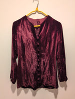 (0225RR3591) Handmade Vintage Crushed Velvet Burgundy Button Blouse