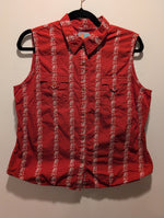 (1224RR3511) Floral Embroidered Red Western Pearl Button Down Sleeveless