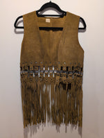 (0225RR3626) 1970s Vintage Suede Leather Western Vest O-Ring Hardware Fringe