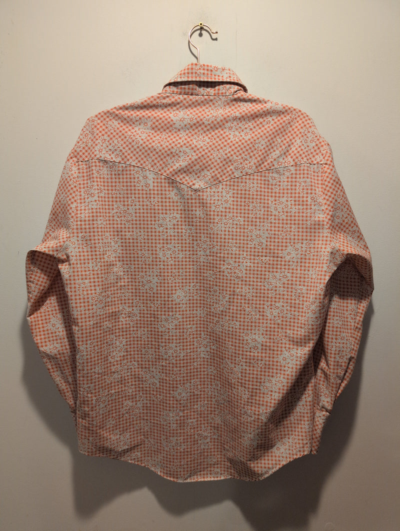 (0525RR3741) Vintage Bar-M Rancher Floral Gingham Pattern Saw Tooth Pocket Pearl Snap Shirt