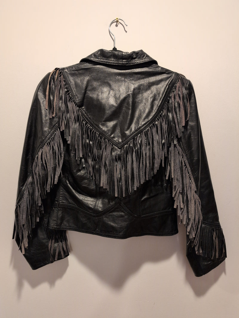 (0225RR3627) 1980s Fringe Motorcycle Cropped Zip Jacket