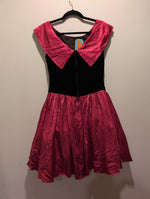 (1224RR3533) 1980s Party Dress Hot Pink Magenta Satin Trim Black Velvet Tulle Underskirt