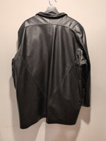 (0125RR3550) Long Vintage Leather Snap Closure Collared Coat