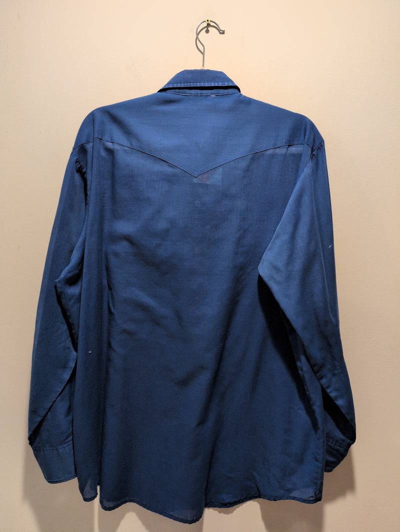 (0525RR3745) MWG Blue Long Sleeve Saw Tooth Pocket Pearl Snap Shirt