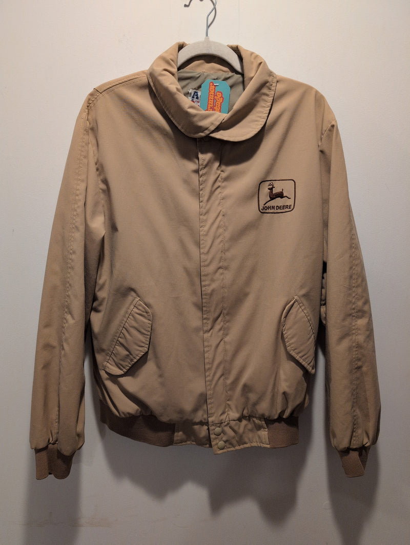 (0225RR3629) Vintage John Deere Embroidered Logo Tan Canvas Windbreaker