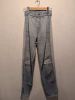 (0425RR3708) Below The Belt Stripe Panel Light Wash Denim Jeans