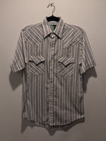 (0525RR3739) Plains Western Wear Stripe Short Sleeve Saw Tooth Pocket Pearl Snap