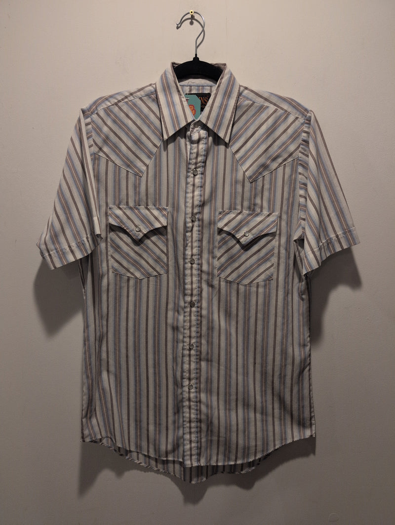 (0525RR3739) Plains Western Wear Stripe Short Sleeve Saw Tooth Pocket Pearl Snap