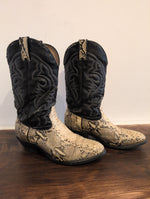(KEN001) Vintage Silver Rebel Two Tone Snakeskin Black Leather Cowboy Boot