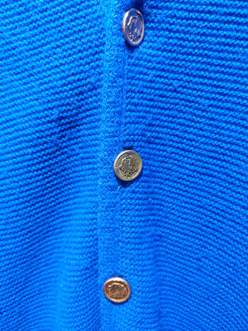 (1224RR3504) 1960s Sears Blue Knit Cardigan Silver Button