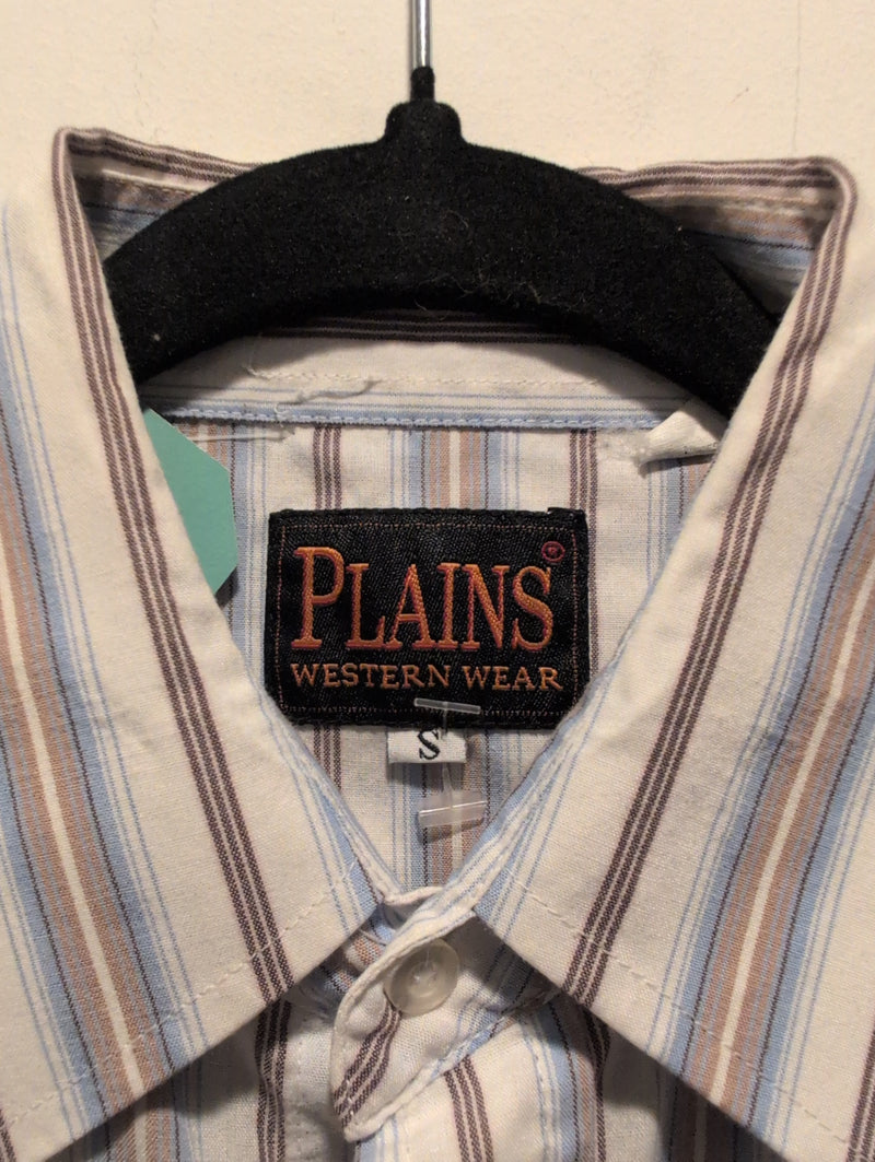 (0525RR3739) Plains Western Wear Stripe Short Sleeve Saw Tooth Pocket Pearl Snap