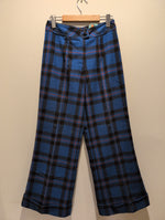 (0125RR3540) Vintage Blue Red Plaid Wide Flare Leg Pants