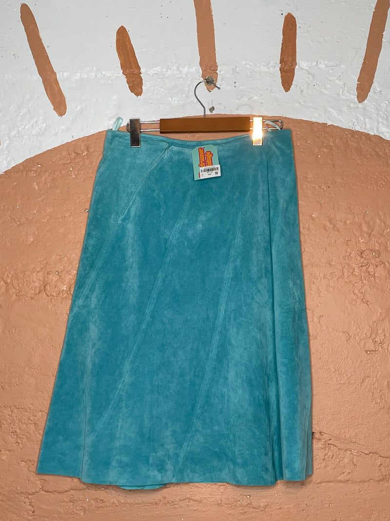 (RR1348) Turquoise A Line Suede Skirt