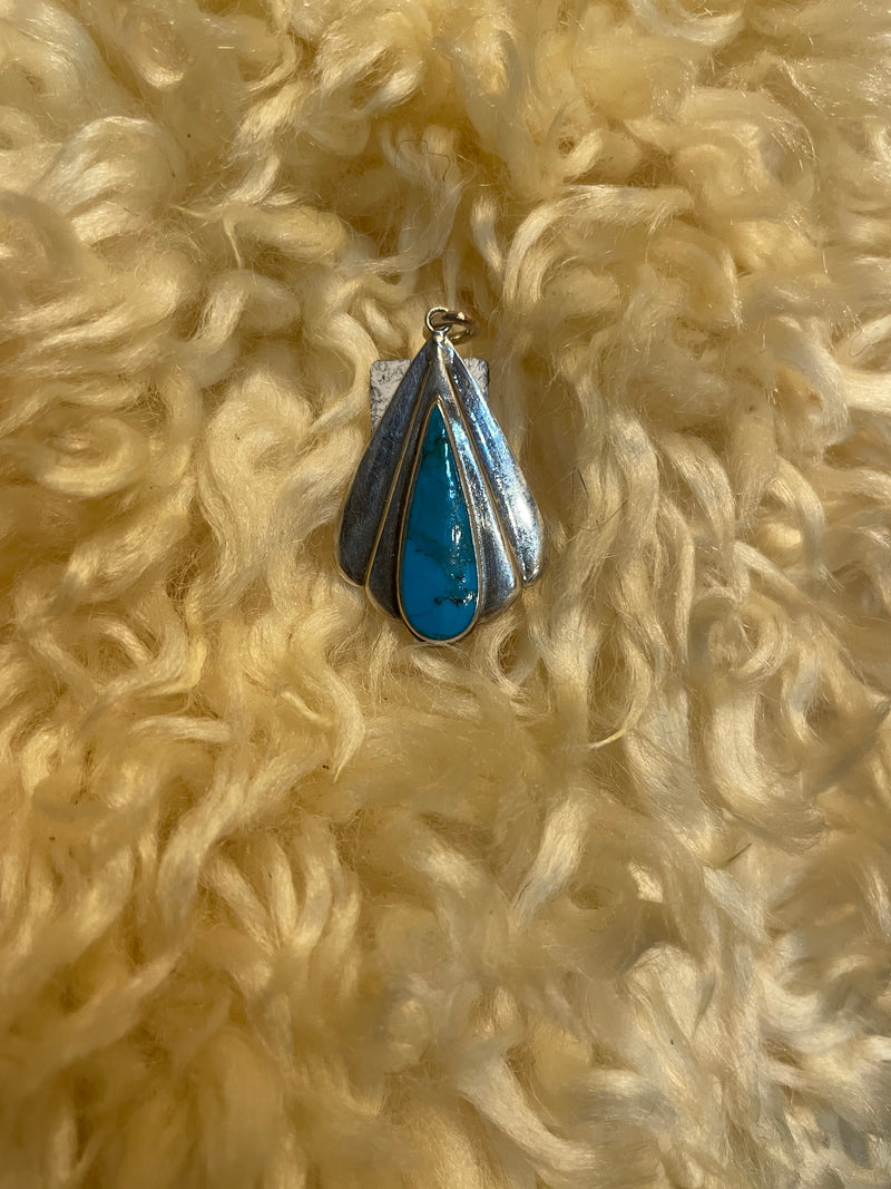 (RR1410) Vintage Navajo Turquoise & Sterling Pendant