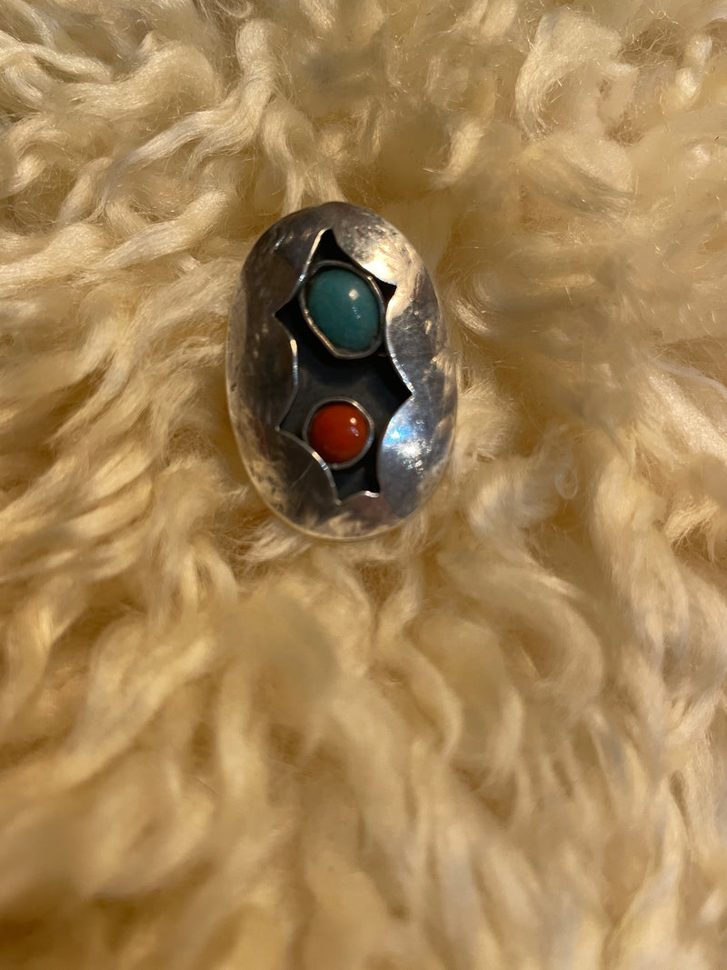 (RR1414) Vintage Navajo Turquoise & Sterling Ring