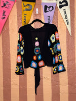 (RR1552) Elan Brand Grandma Square Crochet and Sheer Crop Top