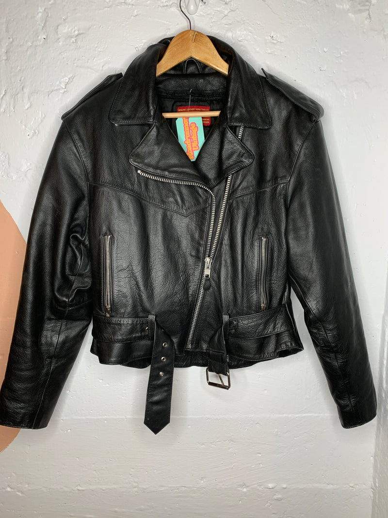 (RR842) Vintage Leather Biker Jacket