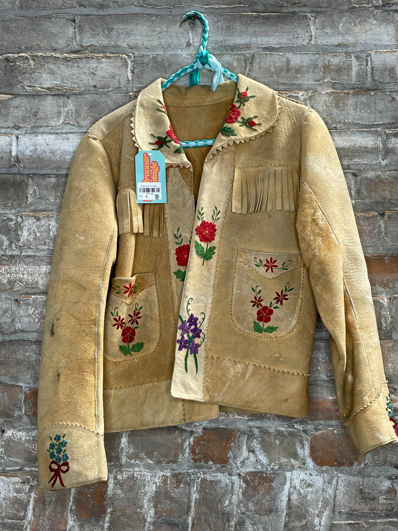 (RR1148) Leather Flower Detail Jacket