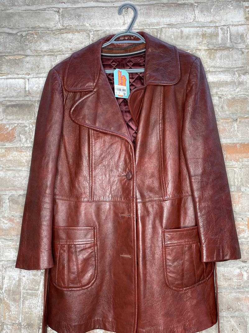 (RR1143) Belted Long Leather Jacket