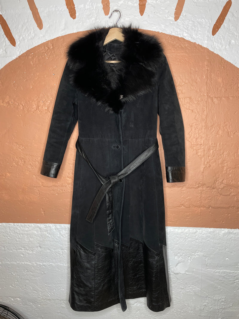 (RR1221) Fur Collar Suede Coat