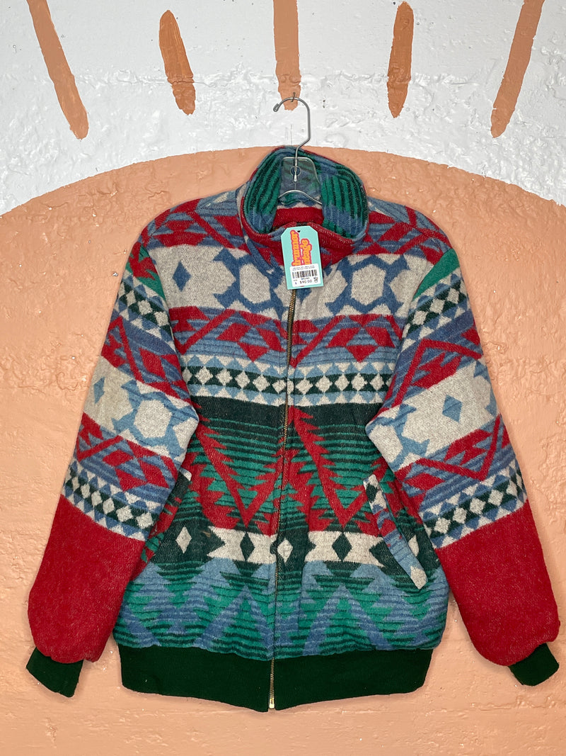 (RR1243) 90's Wool Aztec print Quilted Lined Bomber