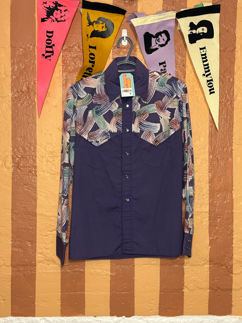 (RR1586) Paint Stroke Pattern Snap Button Western Shirt