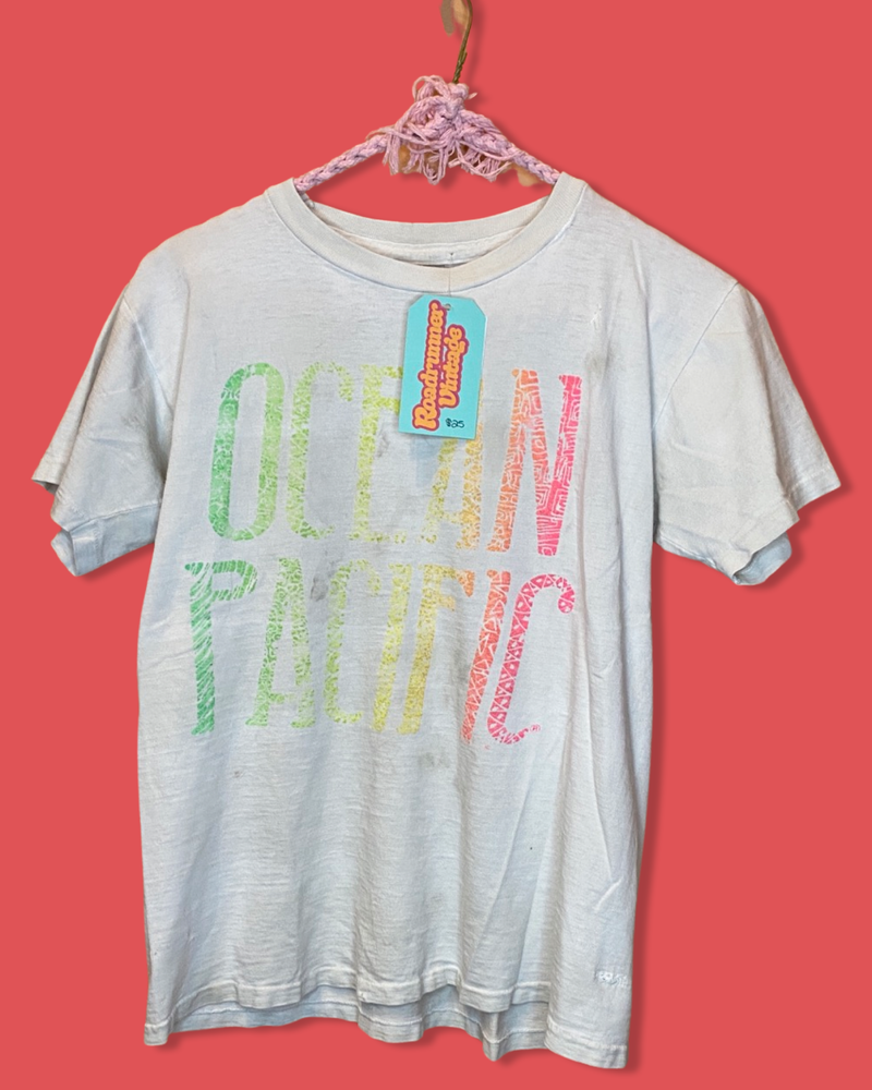 (RR453) 80s Vintage Ocean Pacific Neon Graphic T-Shirt