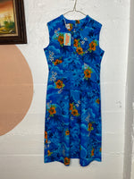 (RR853) Blue Floral Hawaiian Dress by "Royal Hawaiian"