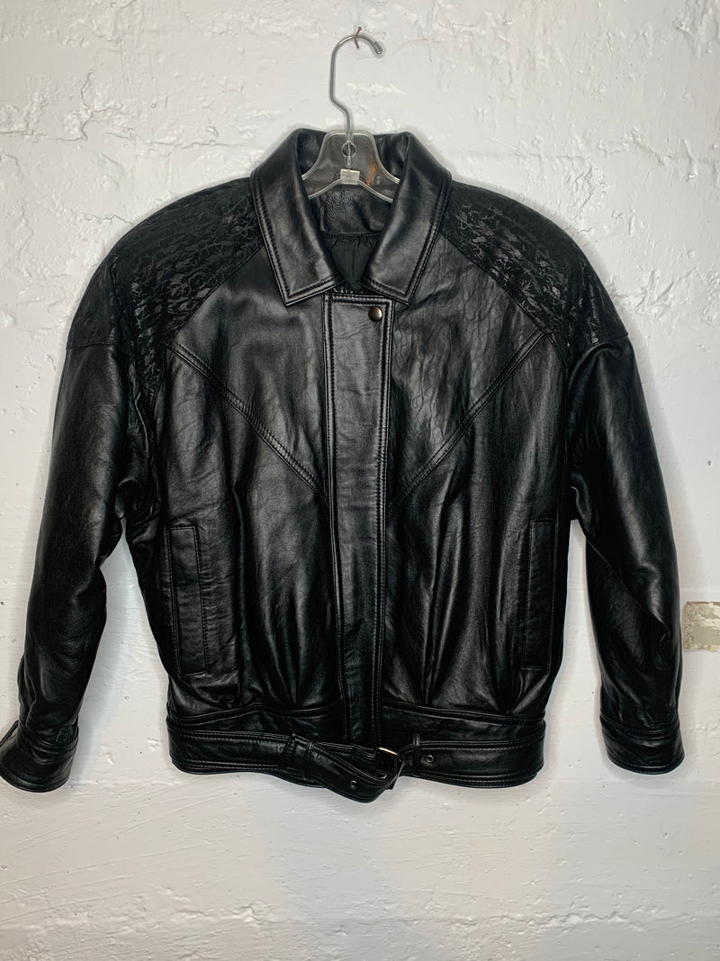 (RR478) Vintage Black Leather Bomber Jacket