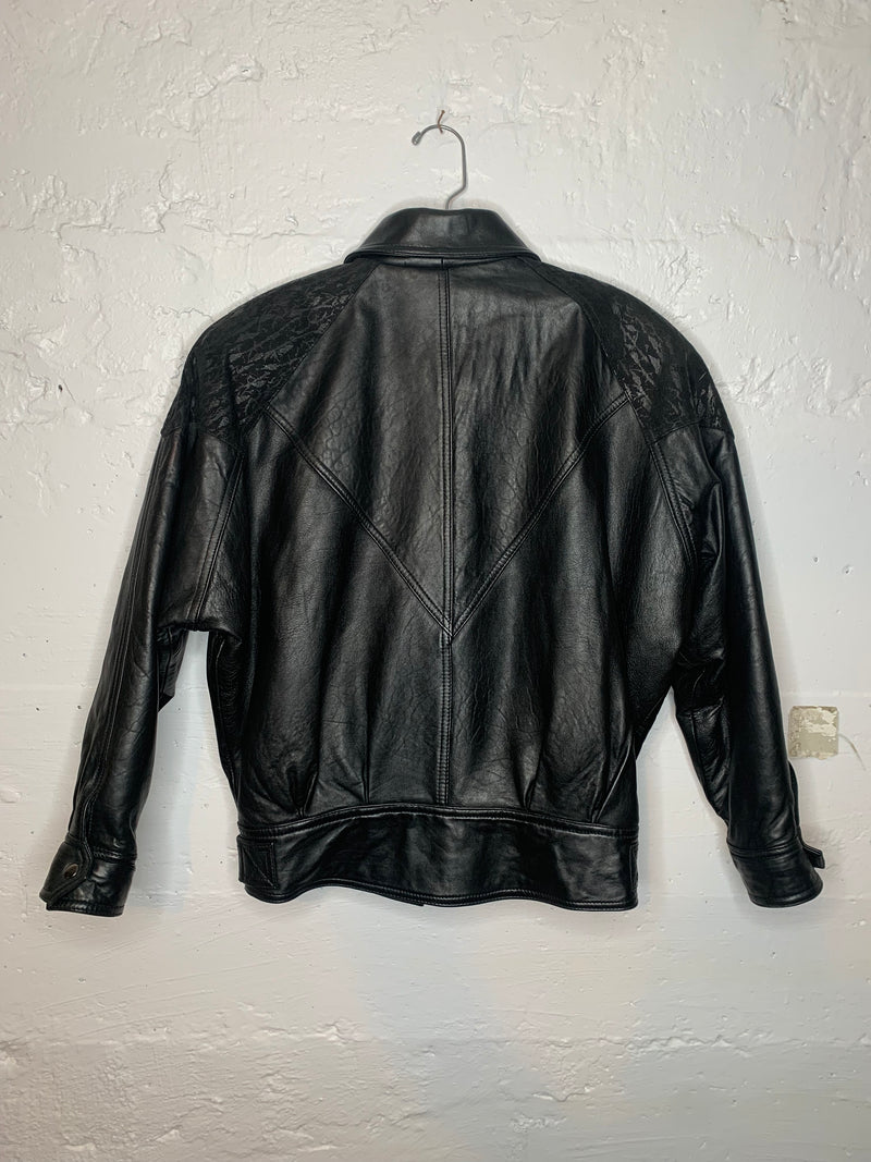 (RR478) Vintage Black Leather Bomber Jacket