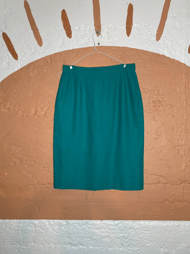 (RR1339B) 80's Linen Teal Skirt