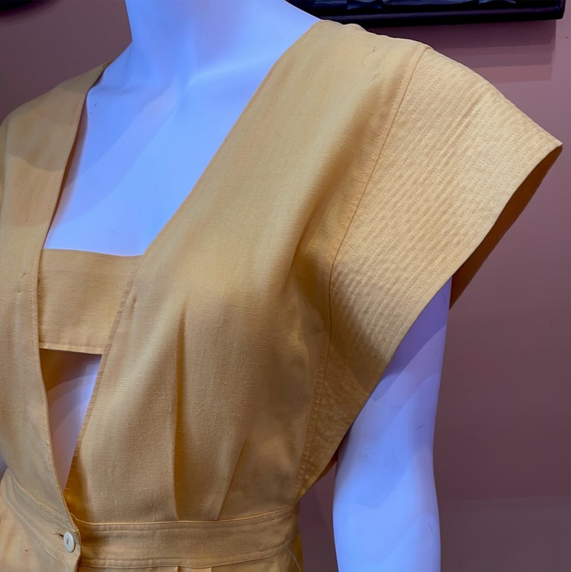 (RR1612) 80's Mellow Yellow Linen Shift Dress