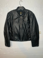 (RR481) Black Leather Moto-Bomber Jacket